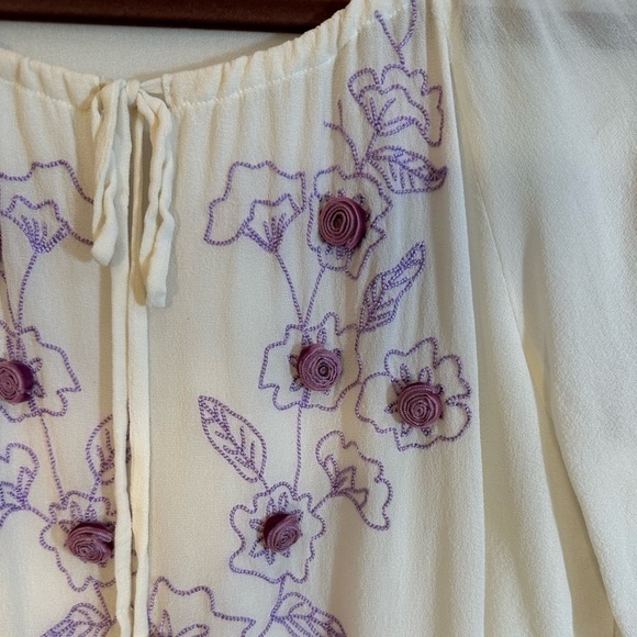 YILING Womens Size XXL Blouse 100% Silk Peasant Long Sleeve Embroidered Flower - Picture 12 of 12